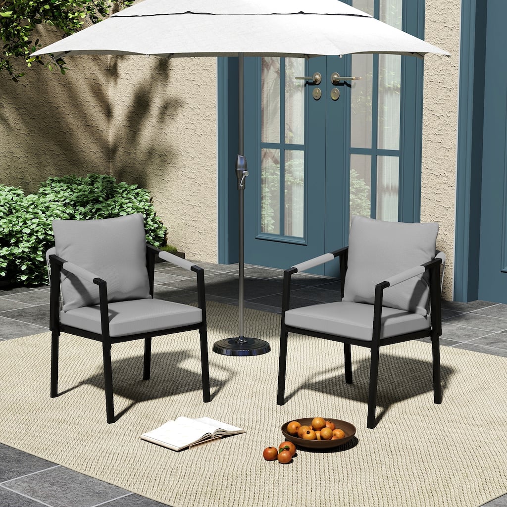 StranGarde 2-Piece Hand-woven Rope Patio Dining Chairs with Gray Cushions