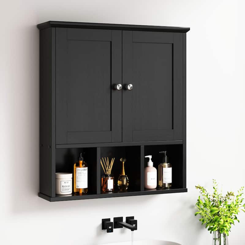 Futzca Bathroom Cabinet Wall Mounted, Storage Cabinet with Doors and Shelves - Black - With Open Storage