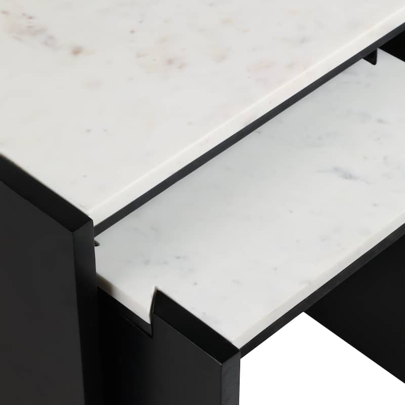 Stone and Acacia Wood Accent Tables with Travertine Top (Set of 2)