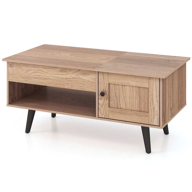 Open Shelf Coffee Table with Lift-Top Workstation and Hidden Storage Cabinet for Living Room - 39.5" x 19.5" x 18" (L x W x H)