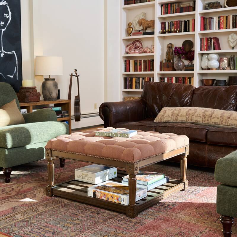 Maven Lane Mesa Square Upholstered Coffee Table - 19' x 33' x 33' - Aged Brown