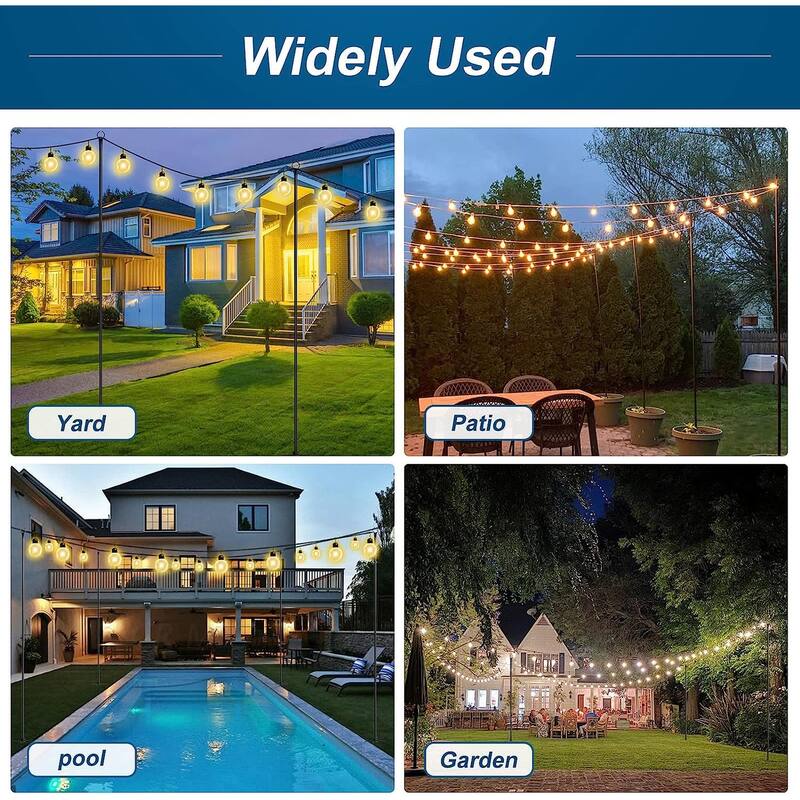 WaLensee 9.4 FT String Light Poles with Hook for Hanging String Lights for Garden Party Patio Christmas Wedding