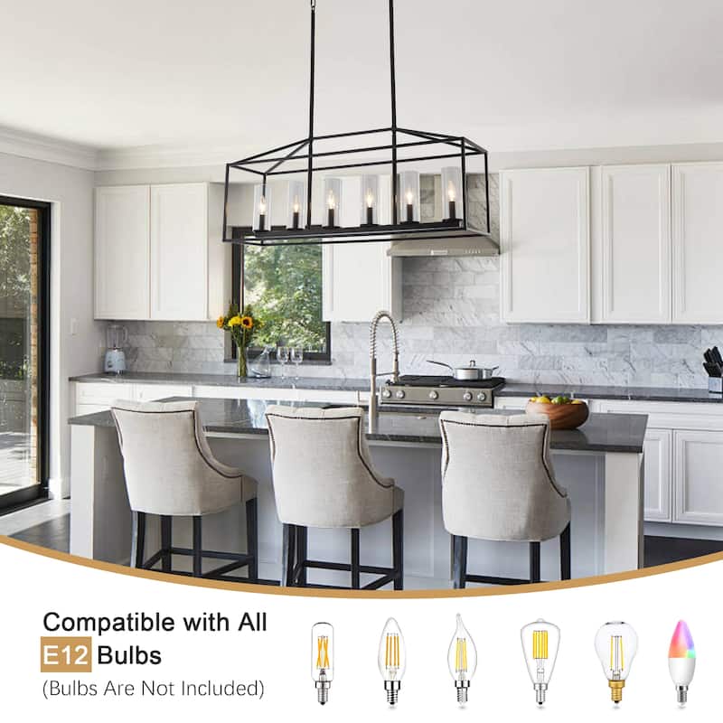 Modern Kitchen Island Chandelier, Farmhouse 6-Light Semi Flush Mount Chandelier for Dining Room Living Room Bedroom