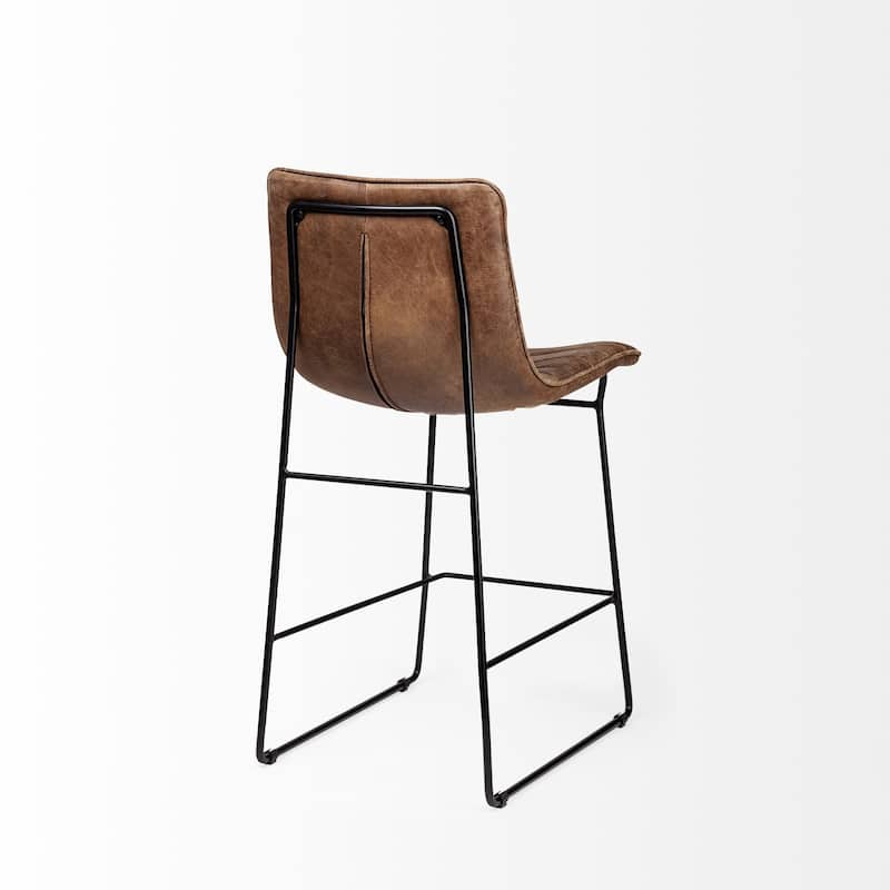 Meritt Brown Genuine Leather Seat with Black Metal Frame Counter Stool
