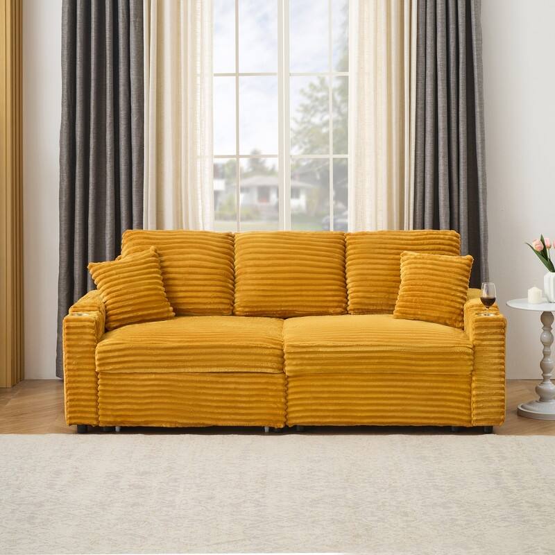 80" Cordylona Sofa, Cup Holder, Ottoman Storage - NO Ottoman - Orange