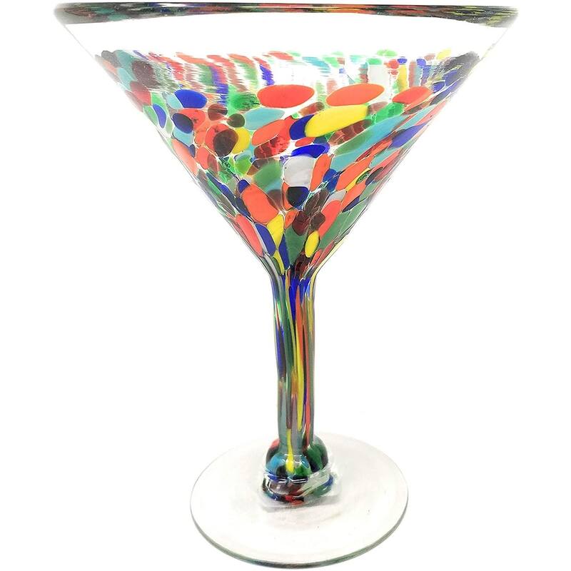 Dos Suenos Mexican Hand Blown Glass - Set of 4 Hand Blown Modern Margarita Glasses - Confetti Carmen (12 oz)