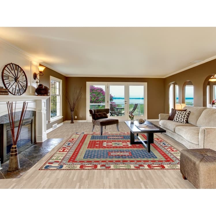 Hand Knotted Oriental 100% Wool Carpet Traditional Geometric Multi-Colored Kazak Area Rug - 11' 5'' X 8' 6''