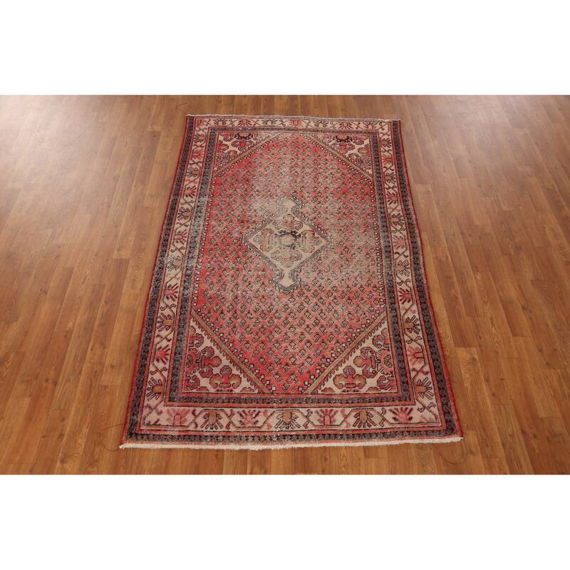 Hand Knotted Oriental 100% Wool Carpet Traditional Geometric Red Botemir Area Rug - 6' 7'' X 4' 2''