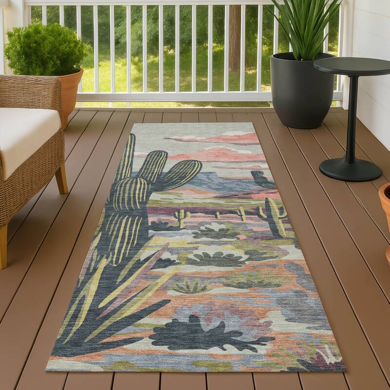 Machine Washable Indoor/ Outdoor Southwestern Mesa Chantille Rug - Celery - 2'3" x 7'6"