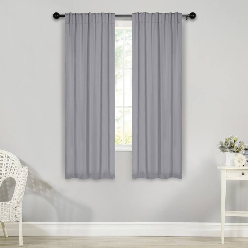 Superior Solid Machine Washable Room Darkening Curtains with Back Tabs, Set of 2