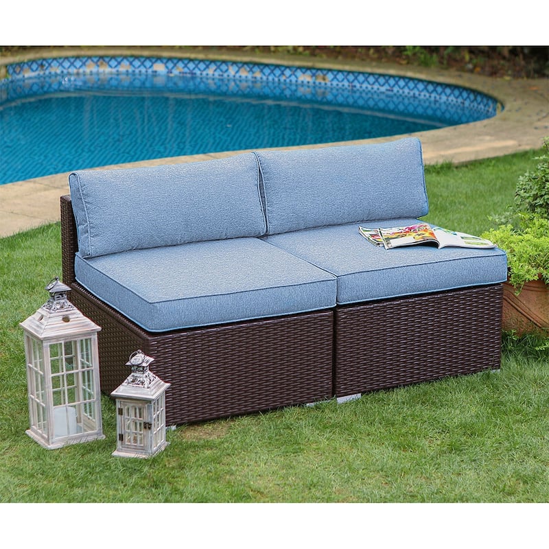 COSIEST 2- Piece Outdoor Sectional Armless Chairs with Pillows - Blue