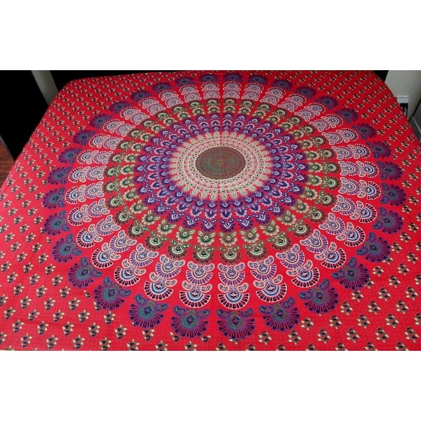 Mandala Floral Peacock Cotton Tablecloth Rectangle Vibrant Colors Multiple Designs Overstock 12249680