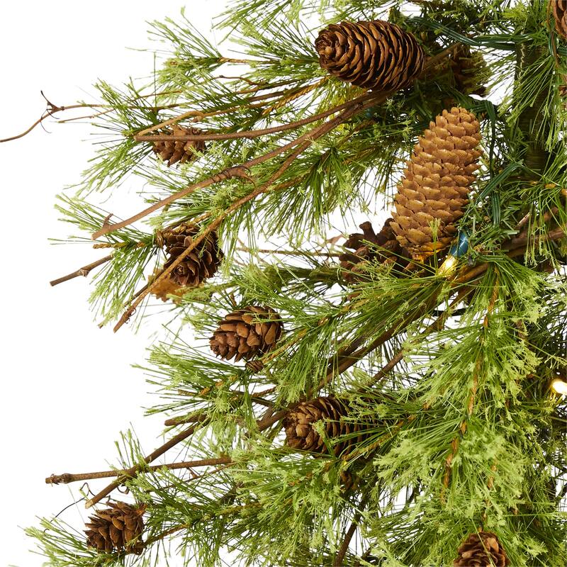 5ft. Alpine Artificial Christmas Tree with 100 Clear Multifunction LED Lights & Pine Cones on Trunk - Holiday X-Mas Accent