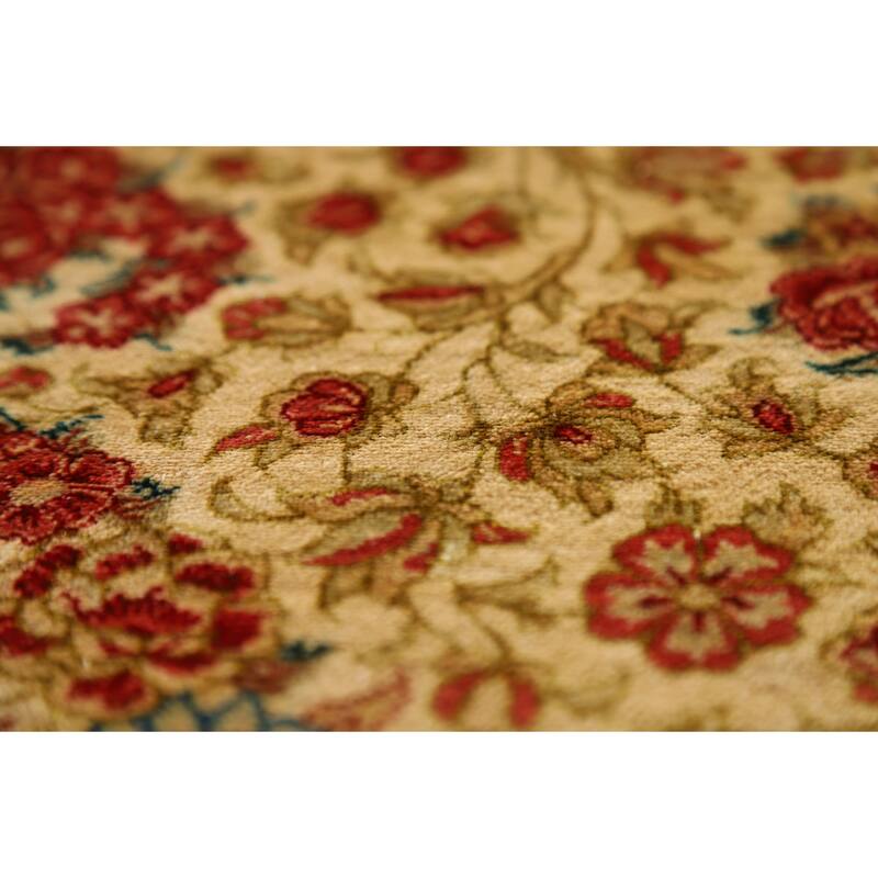 Gold Qum Persian Accent Rug Traditional Handmade Floral Silk Carpet - 3'3"x 5'0"