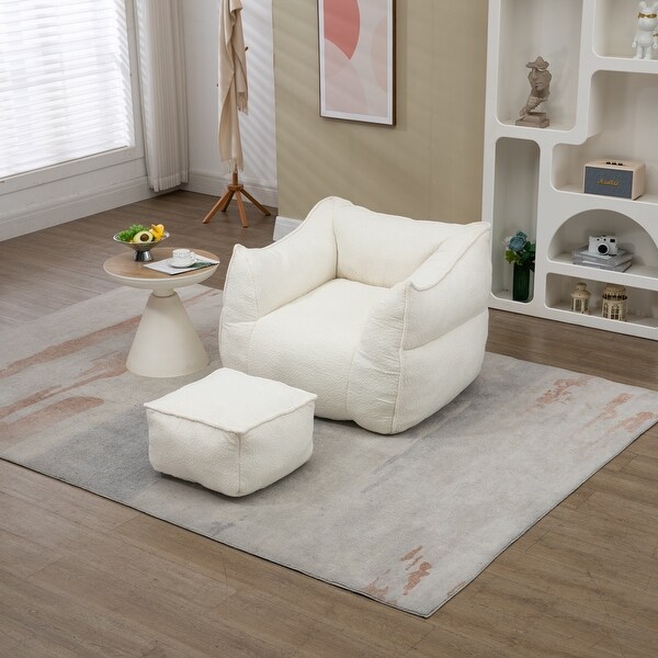 Boucle Upholstered Deep Seat Armless Square Bean Bag Chair with