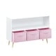 preview thumbnail 15 of 25, 35 in. W x 11 in. D x 24 in. H Wooden Kids Bookcase Toy Storage Cabinet with Collapsible Fabric Drawers Pink