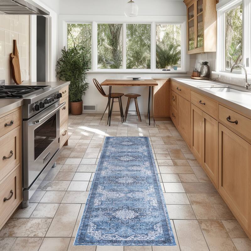 Nourison Washables Indoor only Persian Area Rug - Blue - 2' 2" x 10' - Runner