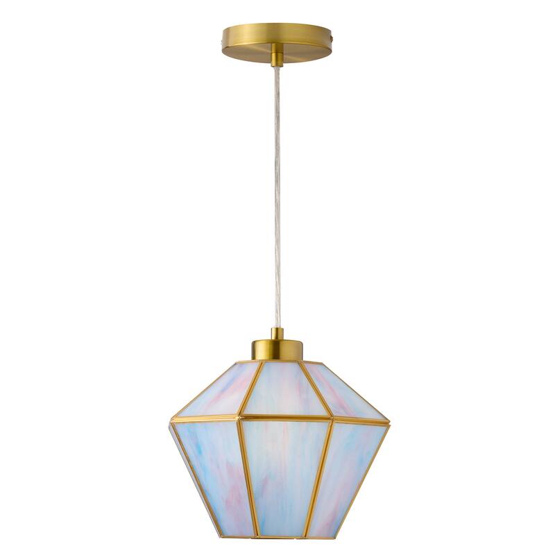 Margaux River of Goods Blue and Pink Stained Glass and Metal 10-Inch Pendant Light with Adjustable Hanging Cord - 10" x 10" x 59" - Blue /Pink/Gold