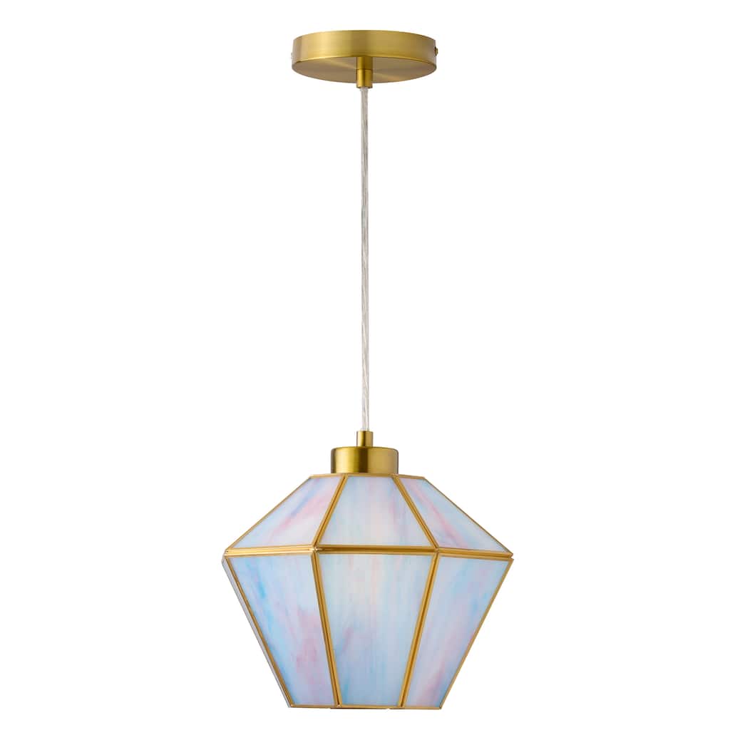 Margaux River of Goods Blue and Pink Stained Glass and Metal 10-Inch Pendant Light with Adjustable Hanging Cord
