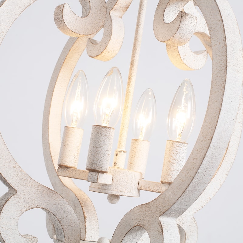 4-Light Antique Wood French Country Chandelier Vintage Pendant for Dining Room