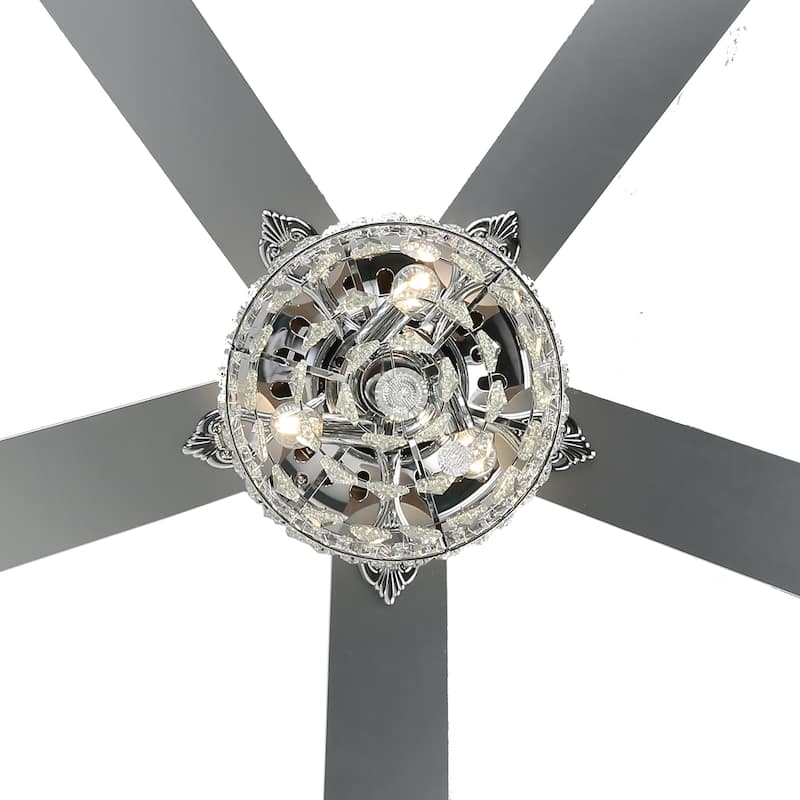 CurveCurio 52-inch Classic Ceiling Fan with Crystal Light Shade, 3 Light, Remote Control and Pull Chain Control for Living Room