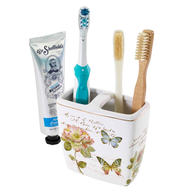 Avanti Linens Butterfly Garden Toothbrush - White - Toothbrush Holder