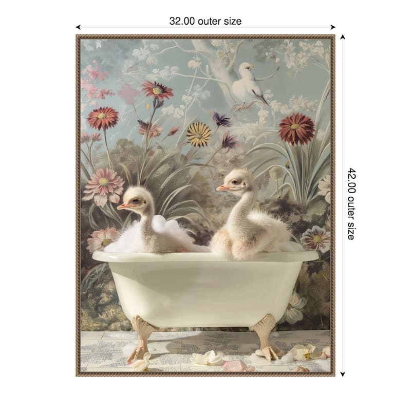 Ostrich Bubble Bliss by Niky Rahner Framed Canvas Wall Art - 32 x 42 in