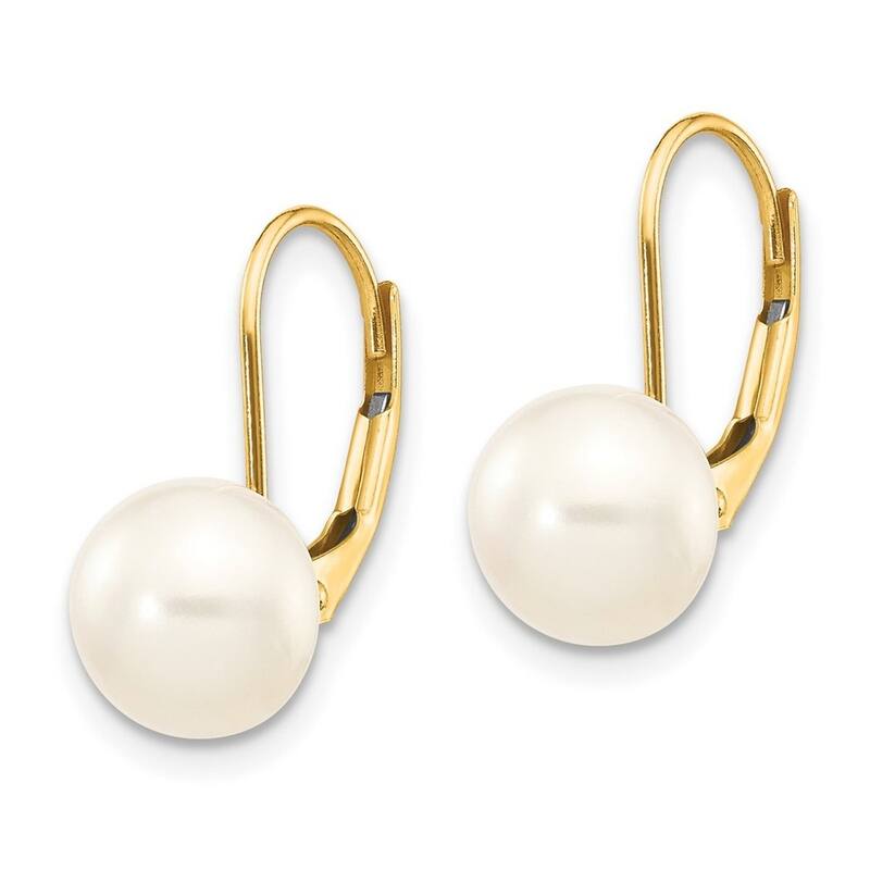 Curata 14k Yellow Gold 8-8.5mm Freshwater Cultured Button Pearl Leverback Earrings (19x8.5mm)