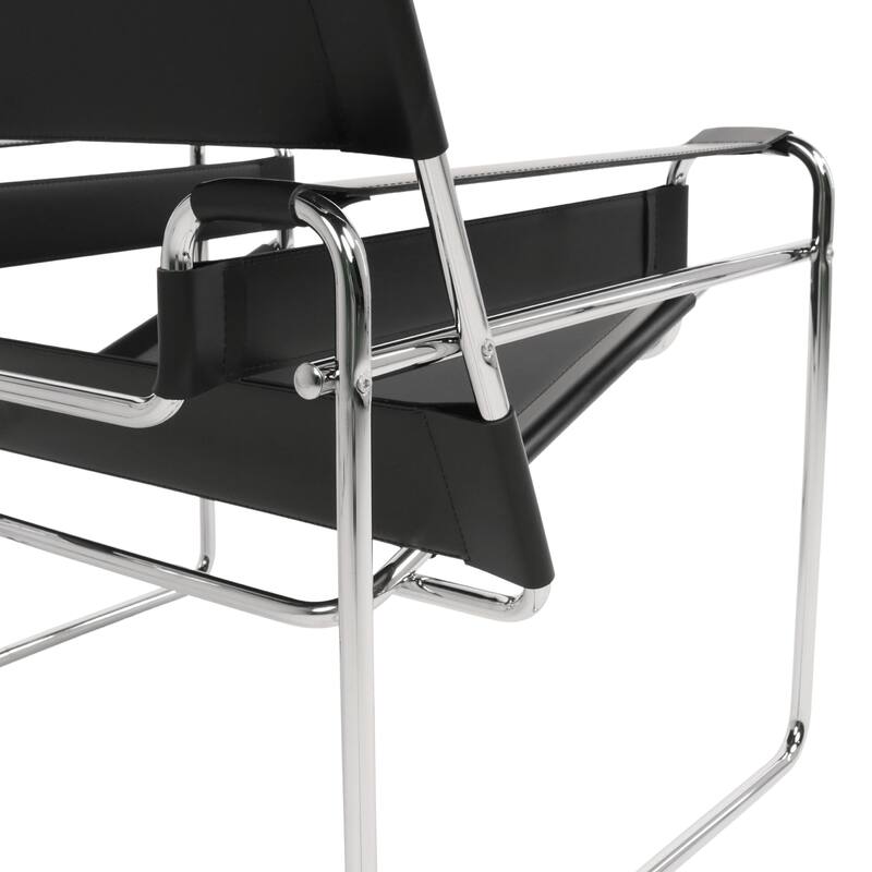 Breuer Chair Company Model B3 Wassilly Armchair Arm Chair w/ Chrome Frame & Black Bonded (REgenerated) Leather (Made in Italy)