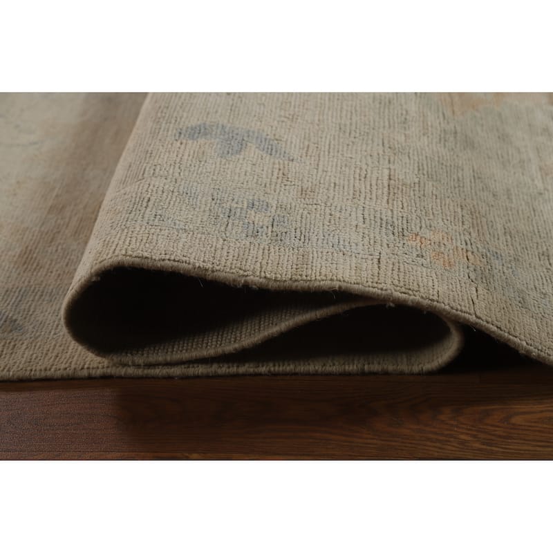 Hand Knotted Oriental 100% Wool Carpet Transitional All-Over Beige & Ivories Oushak Area Rug - 13' 9'' X 10' 0''