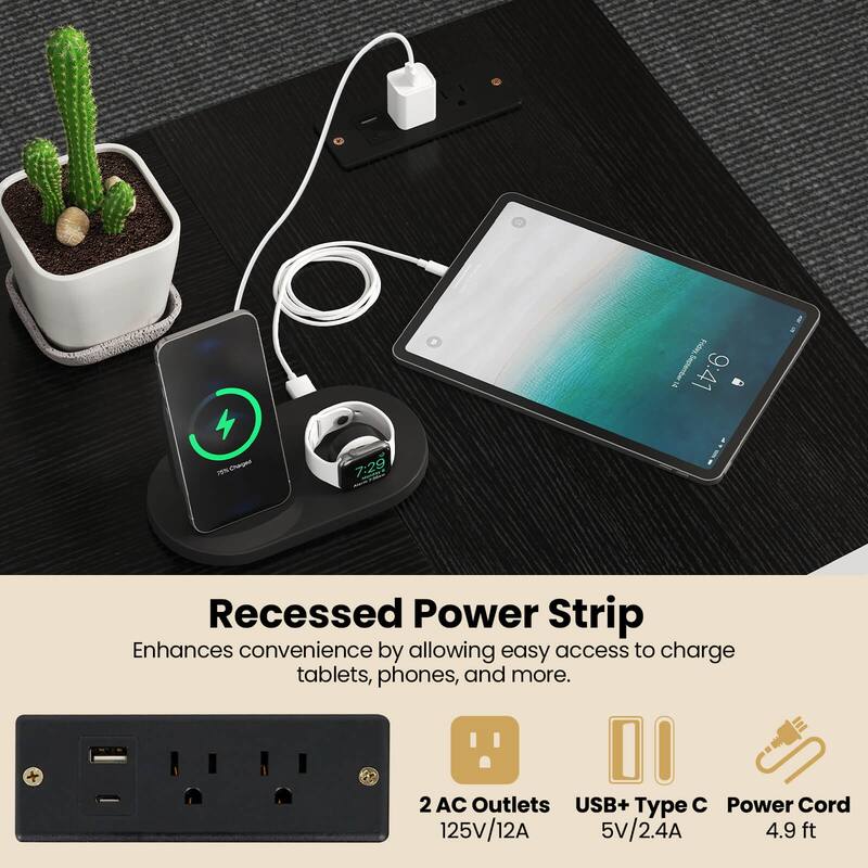 Costway L-Shaped Computer Desk with Power Outlets Adjustable shelf