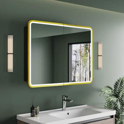 LED Light Bathroom Medicine Cabinet with Mirror, Surface or Recessed Mounted, 3-Color Light, Defogger, Dimmer, Memory Function