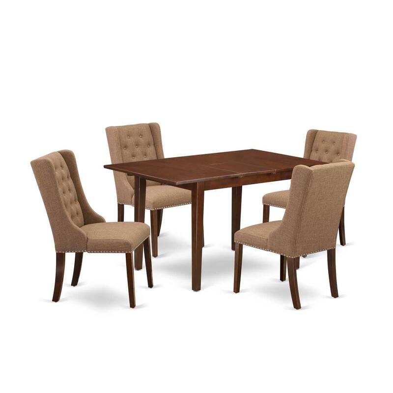 5-Piece Mahogany Finish Solid Wood Top Button Tufted Dining Room Set (Seats-4)