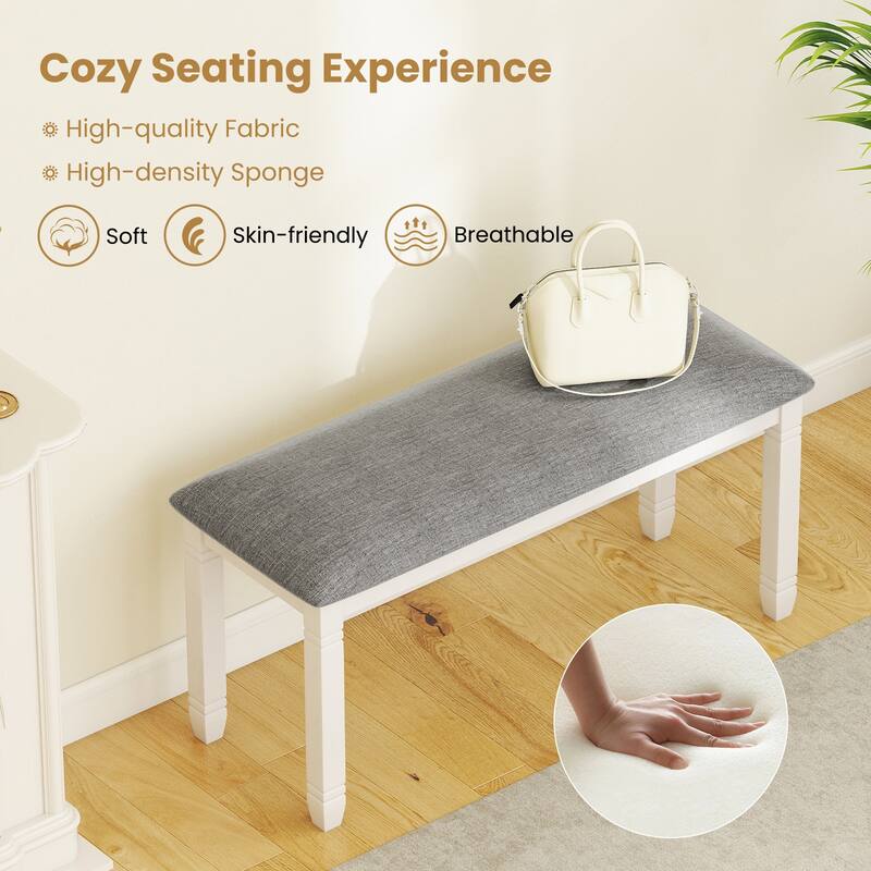 Grey Upholstered Bedroom Bench with Rubber Wood Legs and Padded Seat for Entryway or End of Bed - 40.5" x 16" x 20"