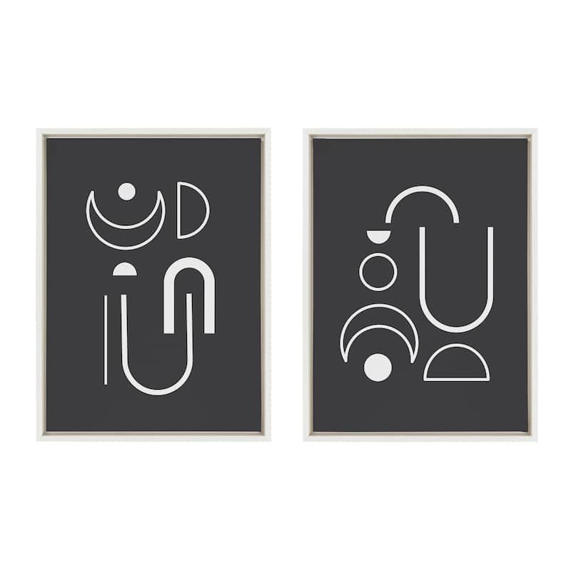 Kate and Laurel Sylvie Playful Modernized Shapes Black and White 1 and 2 Framed Canvas Art Set by The Creative Bunch Studio