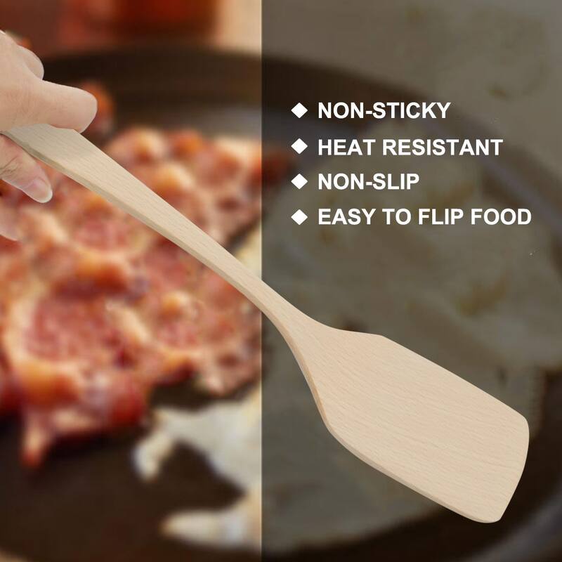 Wooden Turner Long Hand Non-stick Cookware Spatula Kitchen Cooking Baking - Wood Color