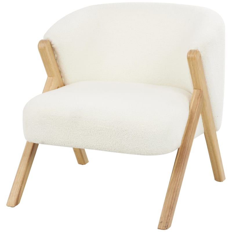 Polyester Rounded Boucle Accent Chair with Angled Wooden Legs - White - Roche River Decor - 26"W x 27"L x 28"H - 26"W x 27"L x 28"H - White