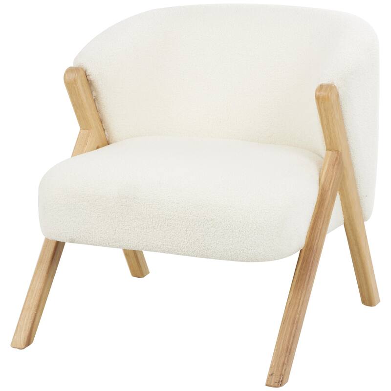 White Polyester Rounded Boucle Living Room Accent Chair with Angled Wooden Legs