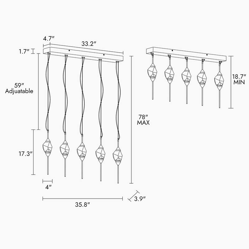 Modern Gold LED 5-Light Crystal Island Chandelier for Kitchen Island - 35.8" W x 17.3" H x 4" D