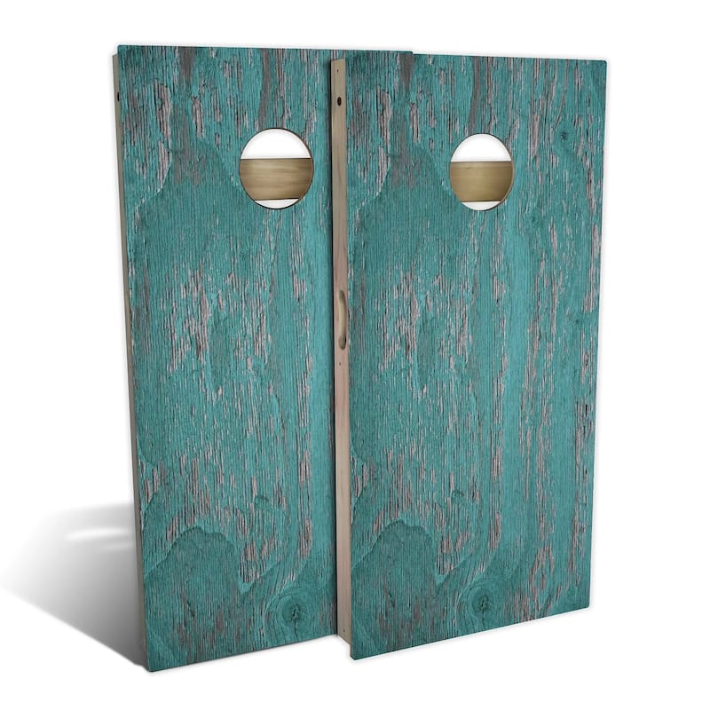 Rustic Blue Outdoor Cornhole Board Set - Backyard 2x4 - Include Case + Edge Lights