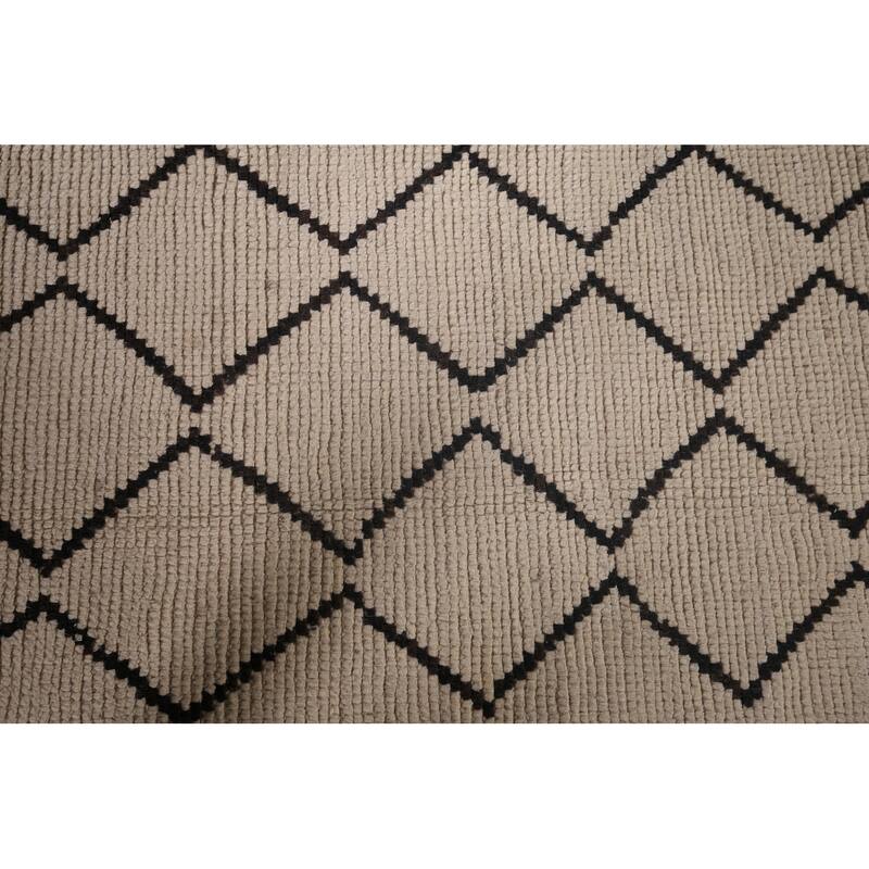 Trellis Ivory Moroccan Area Rug Handmade Geometric Wool Carpet - 5'11"x 9'8"