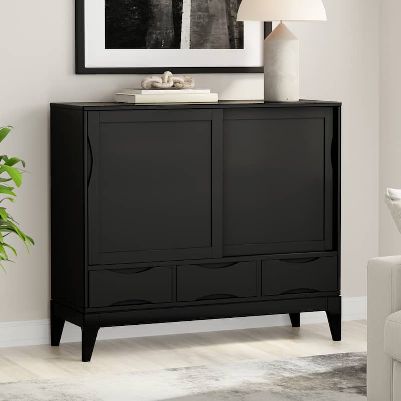 WYNDENHALL Pearson SOLID HARDWOOD 48" Wide Modern Medium Storage Cabinet - 48"w x 17"d x 42" h - Black
