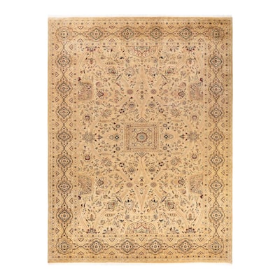 Overton Hand Knotted Wool Vintage Inspired Traditional Mogul Yellow Area Rug - 9 x 12