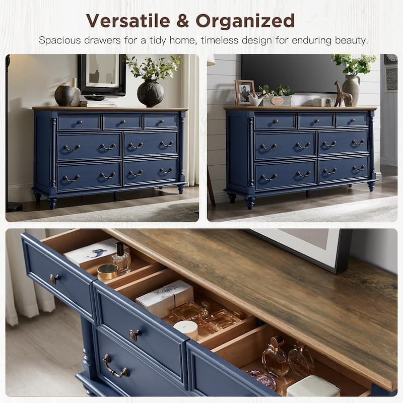 Farmhouse 7 Drawers Dresser, Vintage Chest of Drawers for Living Room