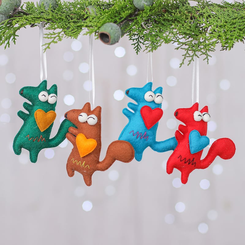 Novica Handmade Colors & Wolves Felt Ornaments (Set Of 4)