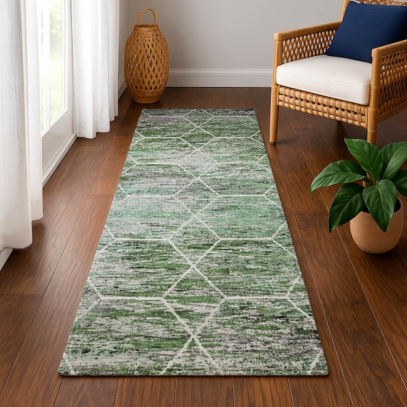 Premium Washable Super Soft Geo Abstract Mayfield Rug - Green - 2'3" x 7'6"