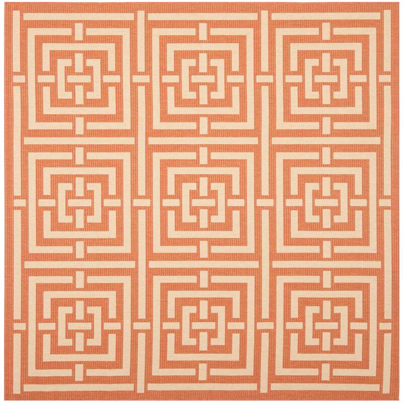 SAFAVIEH Courtyard Ginger Indoor/ Outdoor Waterproof Patio Backyard Rug - 6'7" Square - Terracotta/Cream