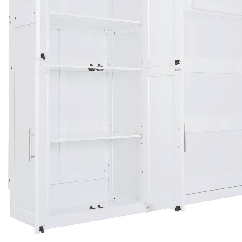 Space-Saving Queen Size Murphy Bed with Integrated Cabinets and Storage, White