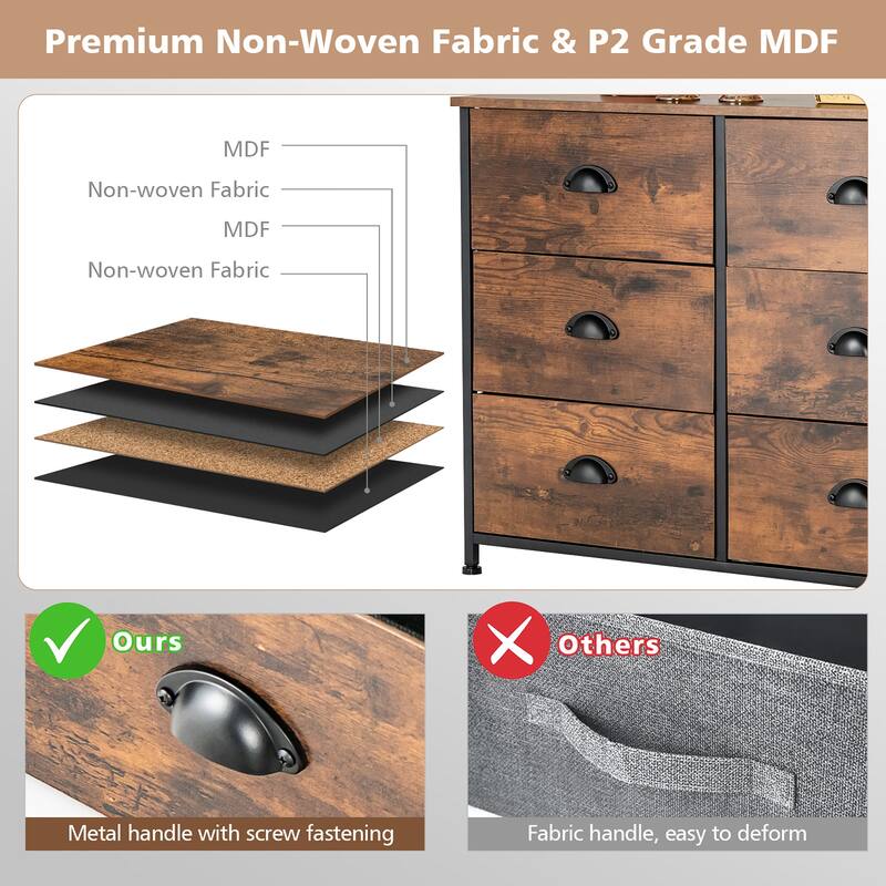 Costway 6 Drawer Dresser Fabric Storage Tower w/wooden Top Chest