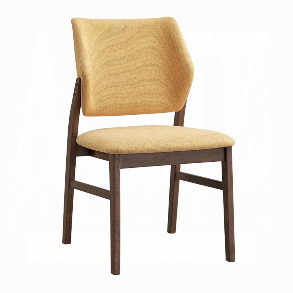 Nory Dining Side Chair Set of 2, Yellow Linen Cushioned, Walnut Brown
